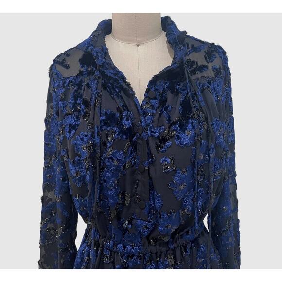 ADAM LIPPES COLLECTIVE RTR Velvet Embroidered Black / Navy Dress Size 4 - Picture 8 of 12